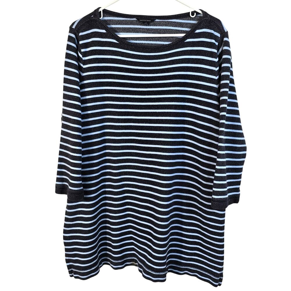 Lands End Top Women's XL Blue Stripe Cotton Nautical Coastal Classic Summer